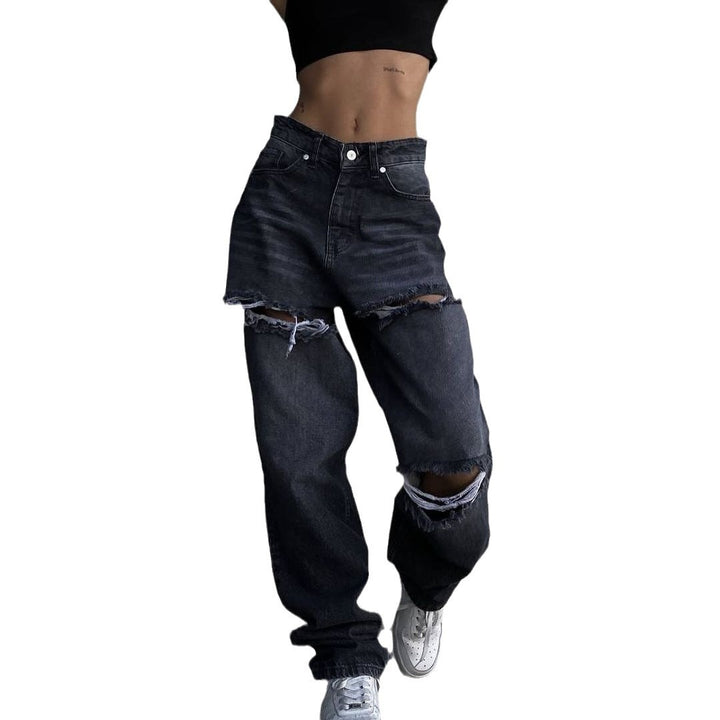 Damen Marlene-Jeans mit asymmetrischem Schnitt und Destroyed-Details Drune