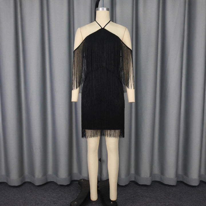 Damen Fransen Cocktailkleid mit trägerlosem Design Drune
