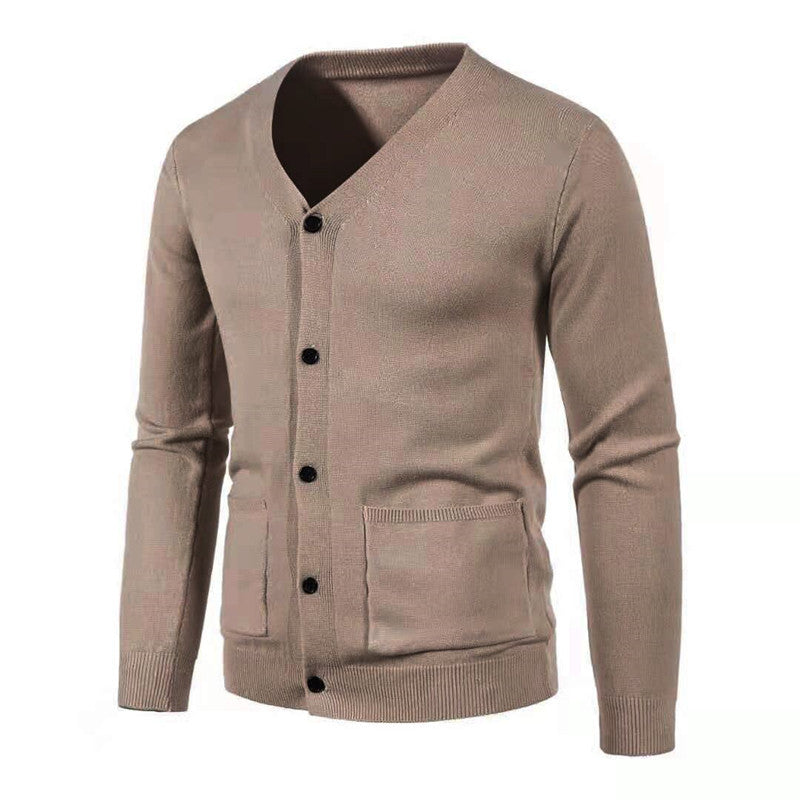 Herren nan leichte Feinstrick-Strickjacke mit V-Ausschnitt, durchgehender Knopfleiste und aufgesetzten Taschen Drune