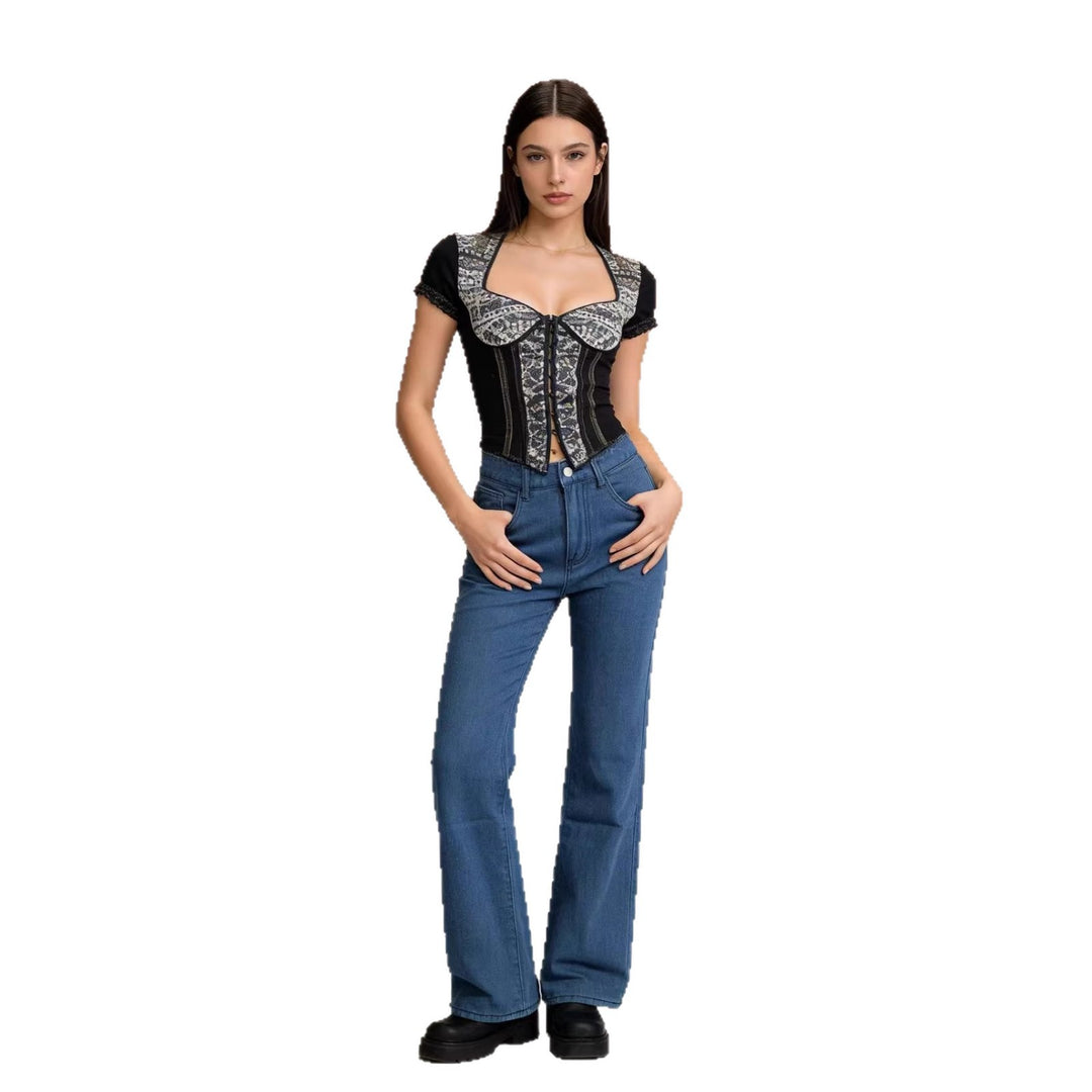 Damen nan hochgeschnittene weich fallende Schlagjeans aus Stretch-Denim mit figurformender Passform Drune