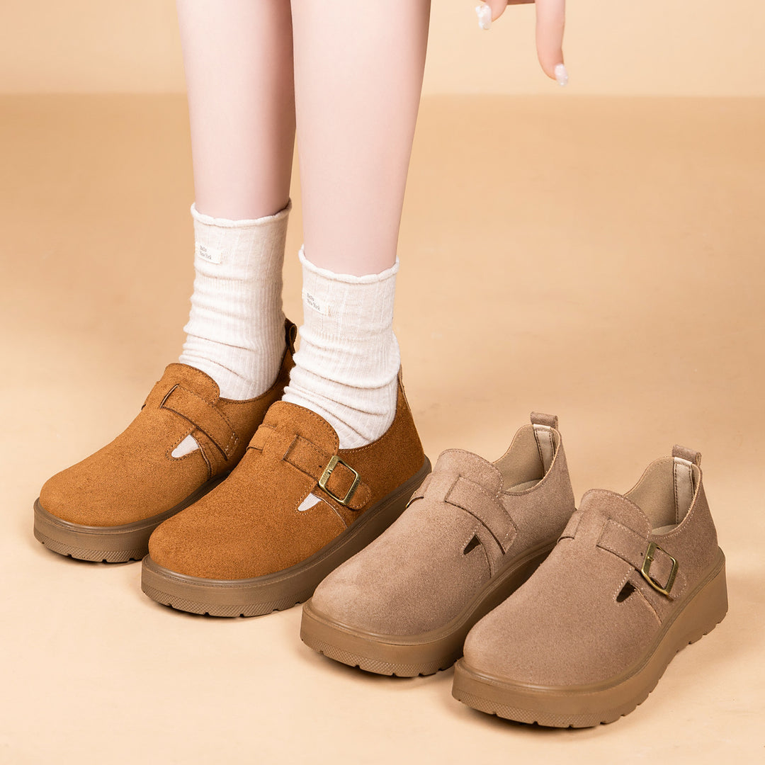 Damen nan Plateau-Mary-Jane Slipper mit Velourslederoberfläche und verstellbarer Metallschnalle Drune