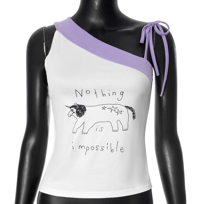 Damen asymmetrisches Top mit Statement-Print Drune