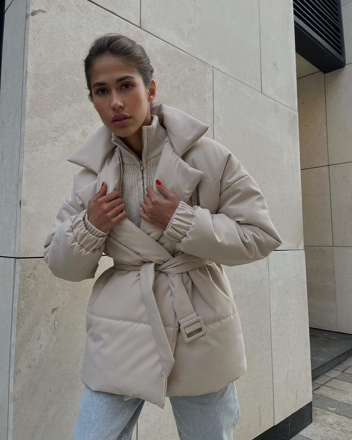 Damen modischer Kurzparka mit tailliertem Gürtel Drune