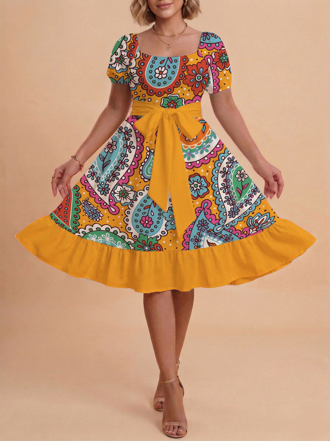 Damen Verspieltes Maxikleid mit Bärenmuster und taillierbarem Band Drune