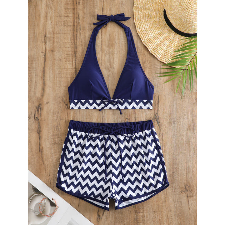 Damen Bikini-Set mit hochwertigem Chevron-Muster und verstellbaren Trägern Drune