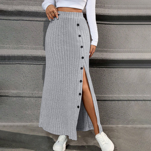 Damen Strick-Maxi-Rock mit Knopfdetails und seitlichem Schlitz Drune