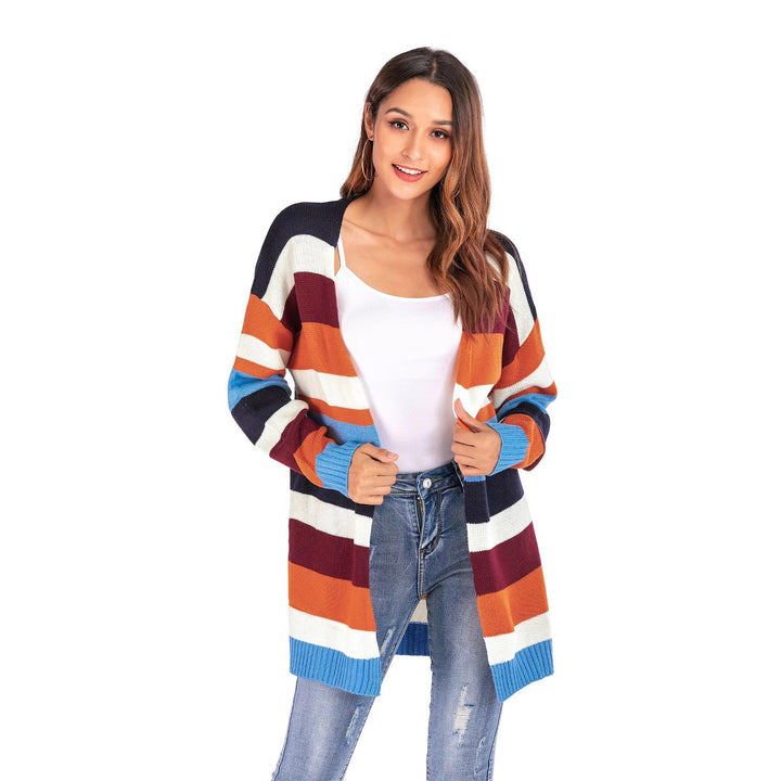 Damen lässiger Strickcardigan mit modernen Streifen Drune