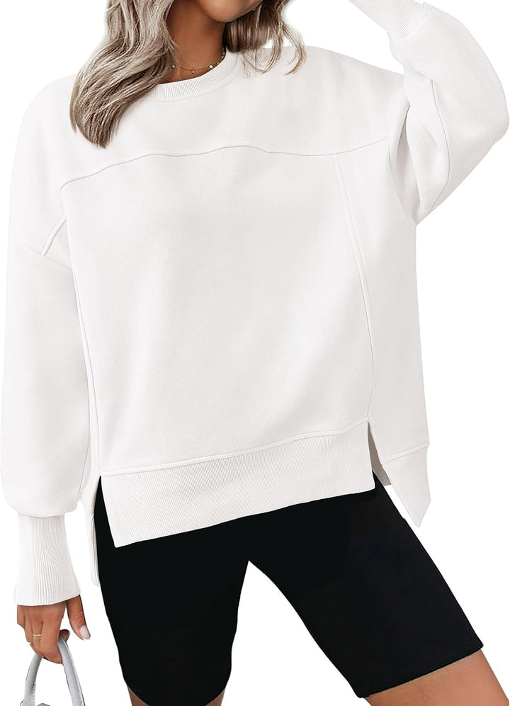Damen lässiger Oversized Pullover mit modischen Seitenschlitzen und sanfter Textur Drune