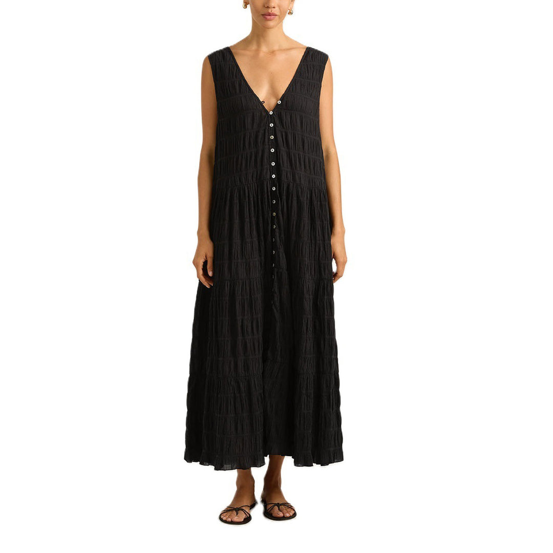 Damen Maxikleid mit tiefem V-Ausschnitt und gestuftem Design Drune
