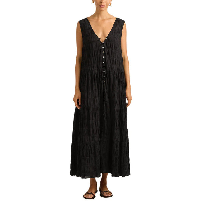 Damen Maxikleid mit tiefem V-Ausschnitt und gestuftem Design Drune