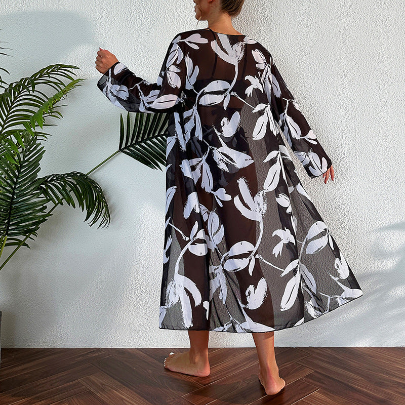 Damen Strandkimono mit floralem Muster und seitlichem Schlitz Drune