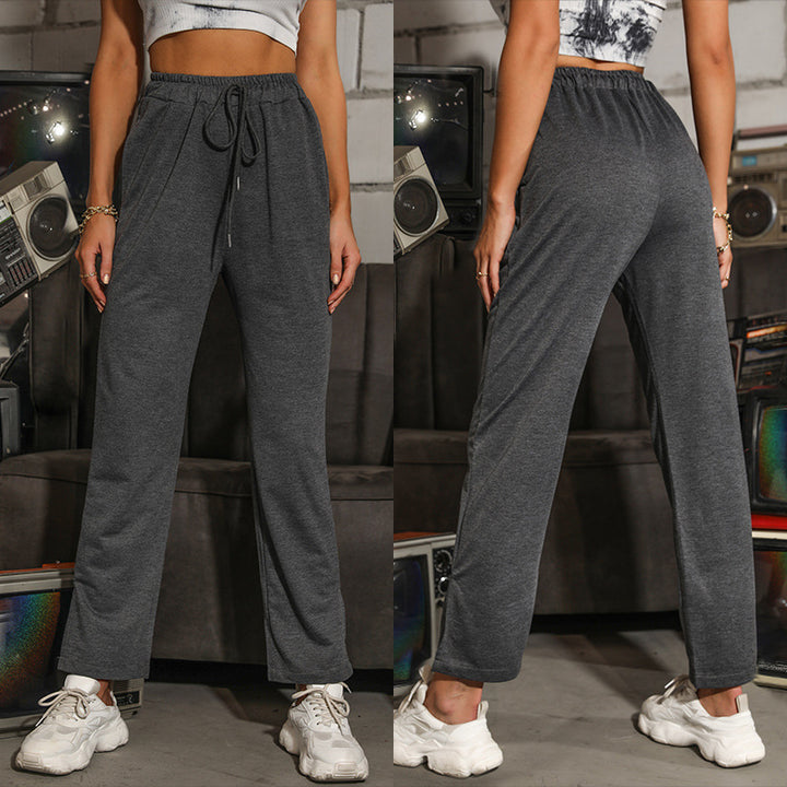 Damen lässige Jogginghose mit verstellbarem Bund und geradem Schnitt Drune