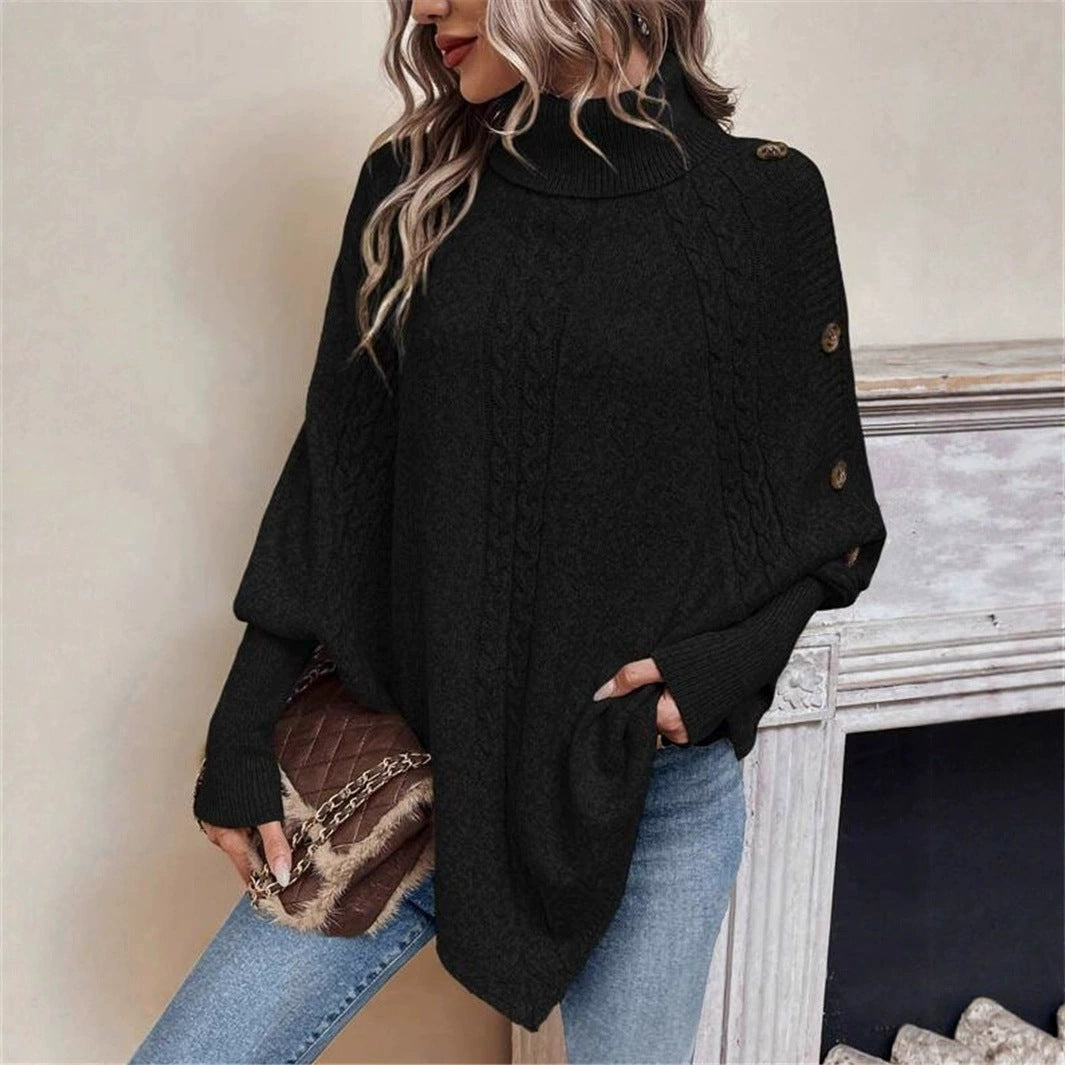 Damen kuscheliger Strickpullover mit Rollkragen und Knopfdetails Drune
