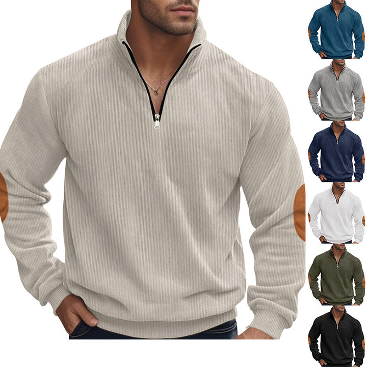 Herren nan Troyer-Halbfleecepullover mit Rippstruktur, elastischen Bündchen und Kontrast-Ellenbogenpatches Drune