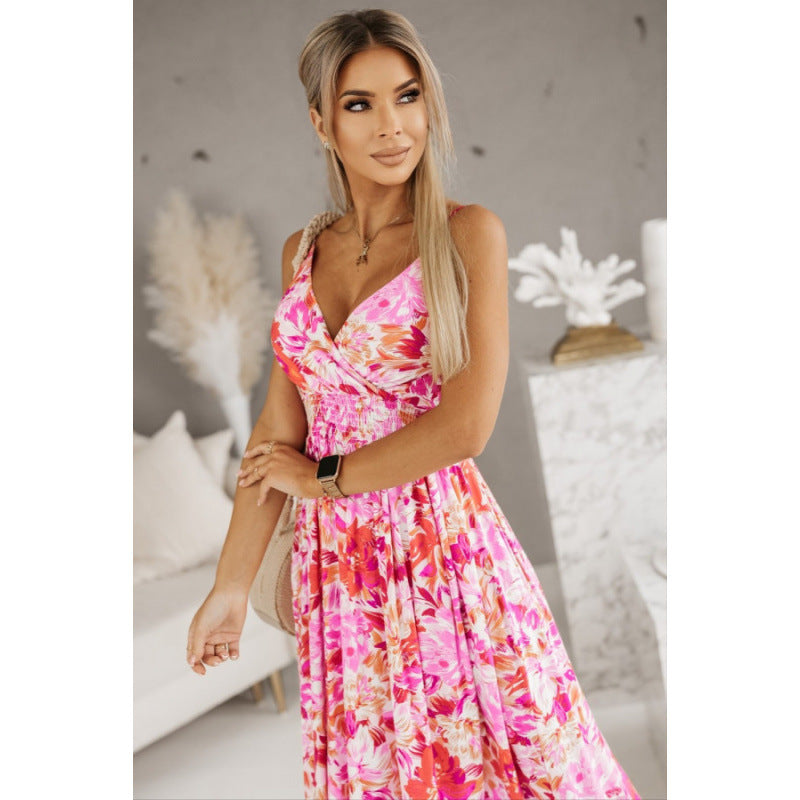 Damen Tropischer Druck Maxikleid Drune
