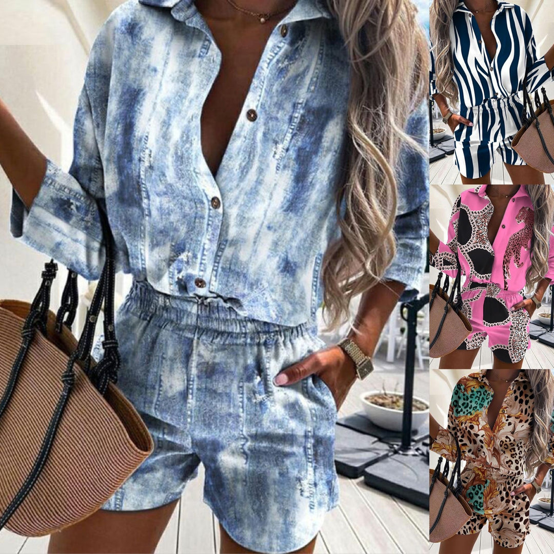 Damen Kurzarm-Jumpsuit mit schickem Zebra-Design und elastischem Bund Drune