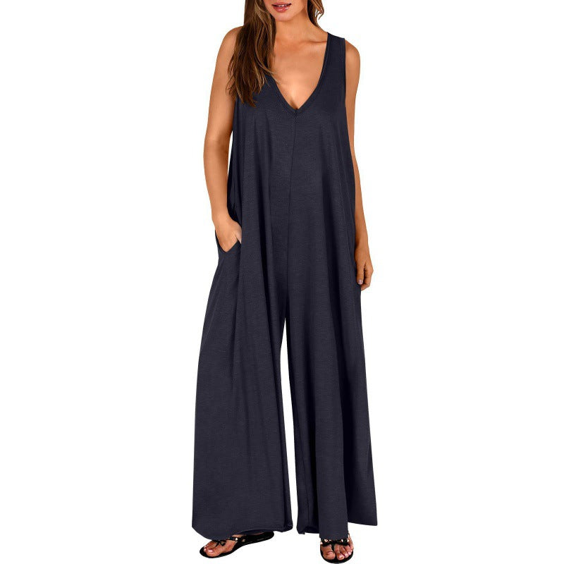 Damen Eleganter, weiter Jumpsuit mit tiefem V-Ausschnitt und praktischen Taschen Drune
