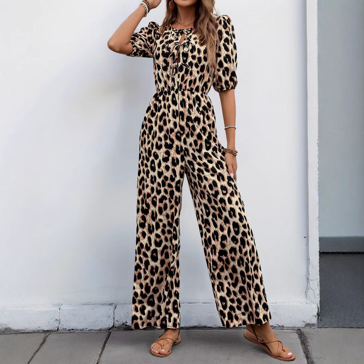 Damen Jumpsuit mit elegantem Wickelausschnitt und modischem Leopardenmuster Drune