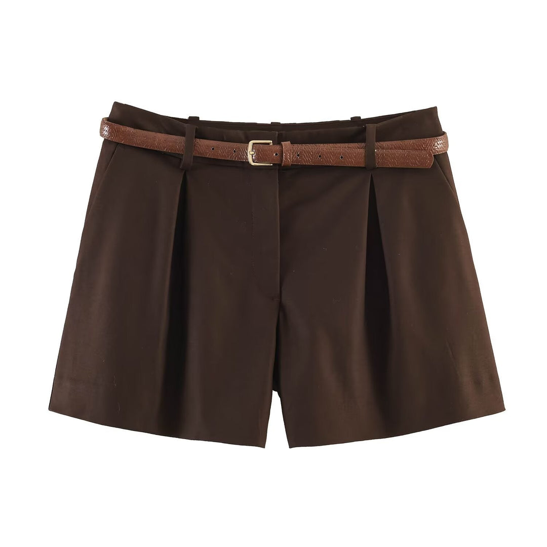 Damen High-Waist Shorts mit elegantem Faltenwurf und schmalem Gürtel Drune