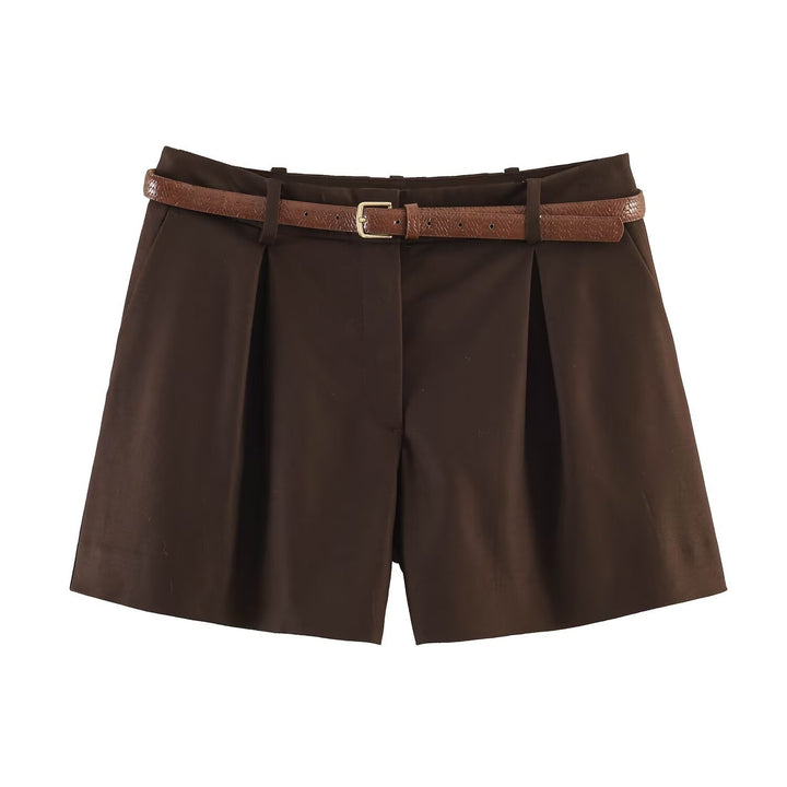 Damen High-Waist Shorts mit elegantem Faltenwurf und schmalem Gürtel Drune