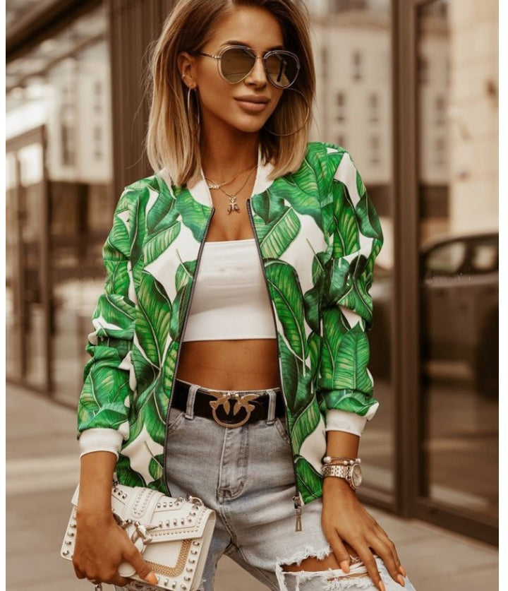 Damen Bomberjacke mit floralem Muster und bequemen Bündchen Drune