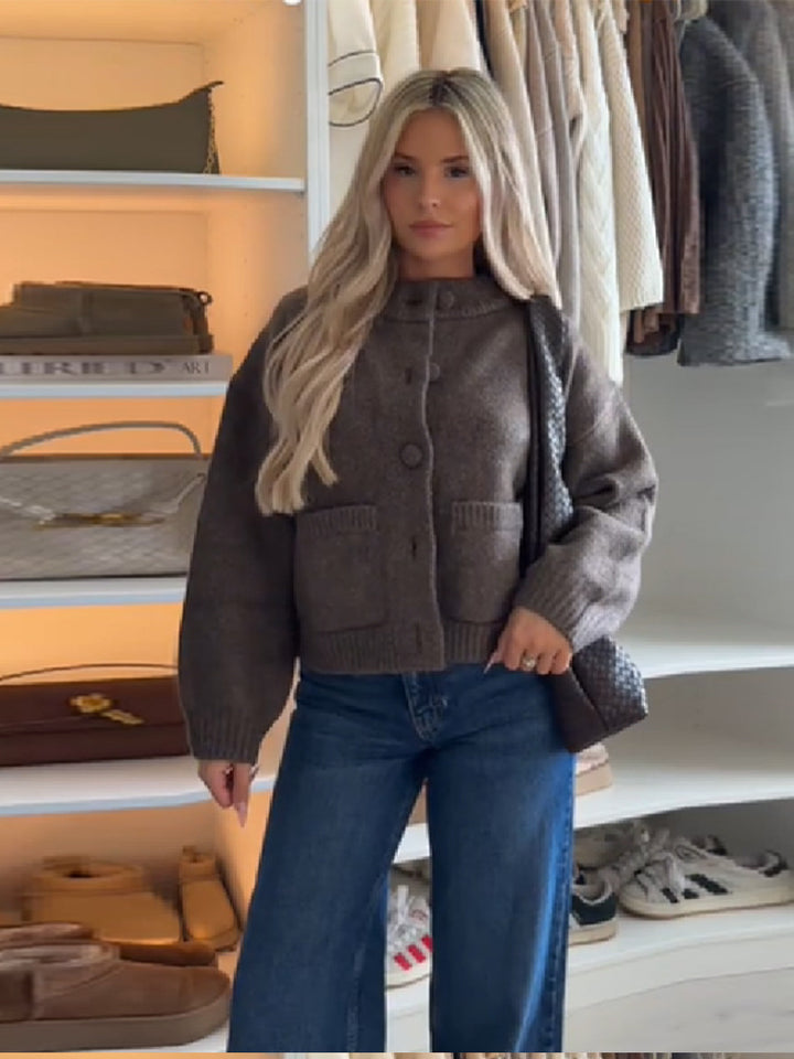 Damen Komfortabler Strickjacke mit großen Taschen Drune