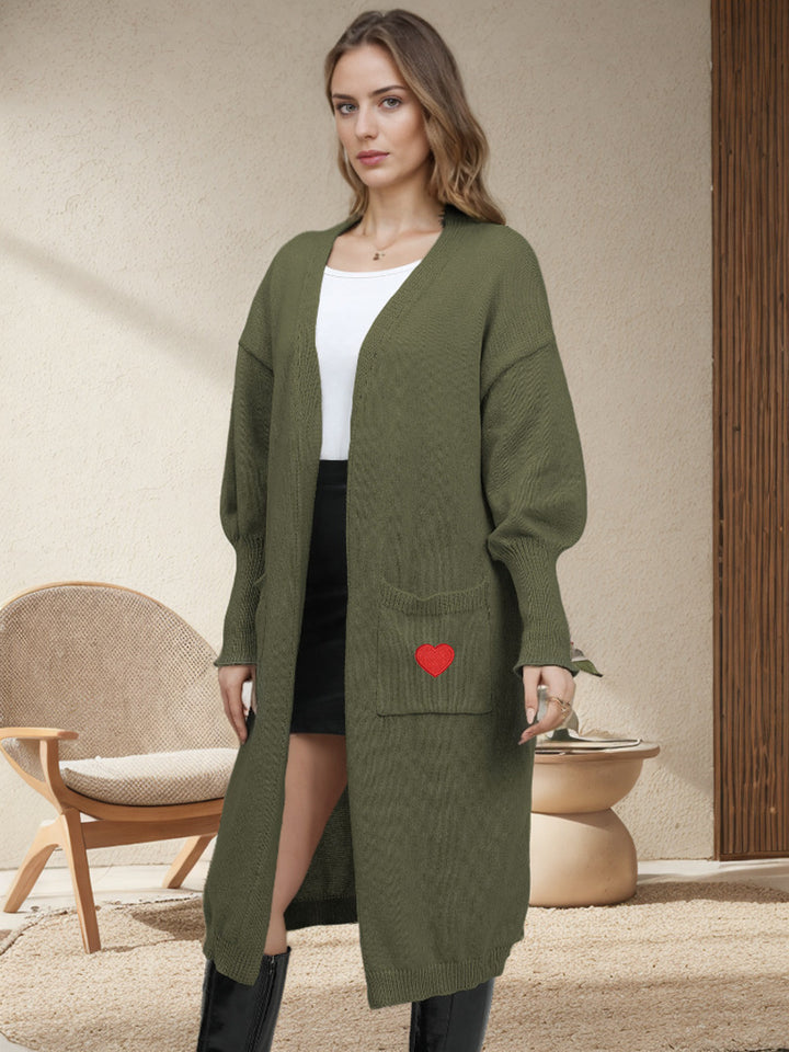 Damen Langarm-Strickjacke mit Herzen und offenen Taschen Drune