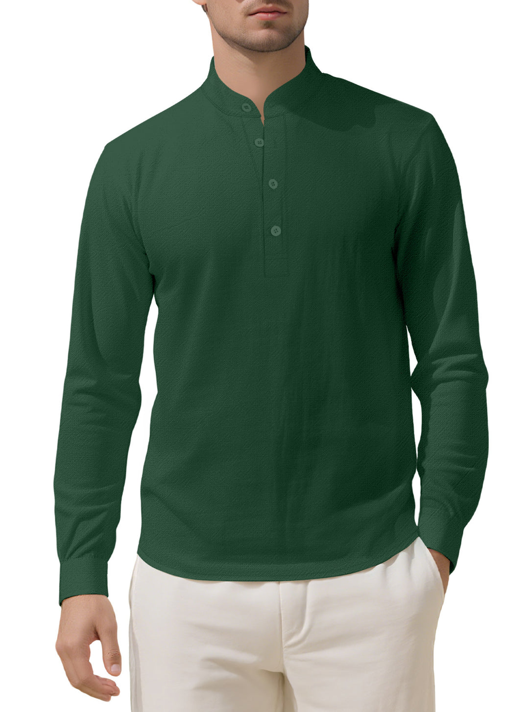 Herren Elegantes Langarmhemd mit Stehkragen und Knopfleiste Drune