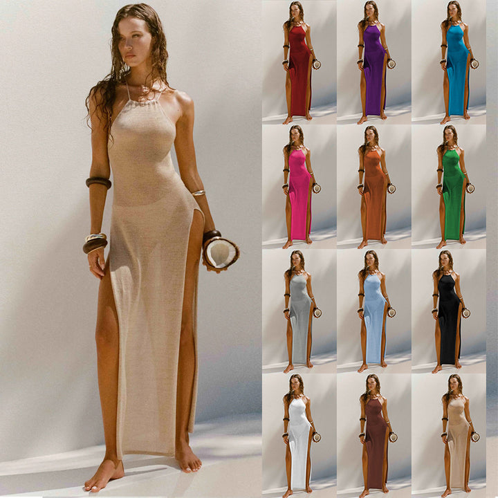 Damen feines Maxikleid mit hochglänzendem Schlitz Drune