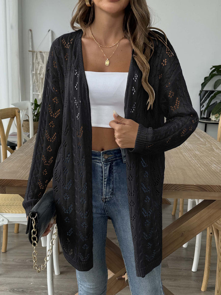 Damen luftiger Strickcardigan mit filigranem Lochmuster Drune