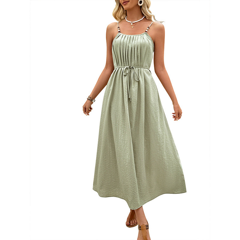 Damen Maxikleid mit elegantem Falten-Design und verstellbarem Taillengürtel Drune