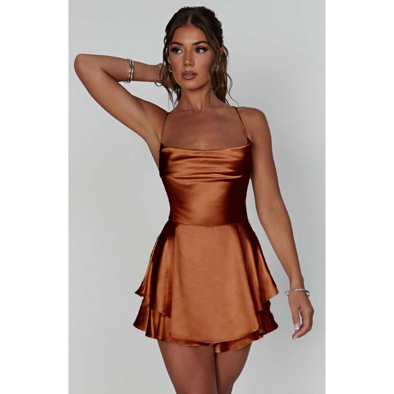 Damen-Minikleid mit sexy Schnitt, fließendem Rock, Drune