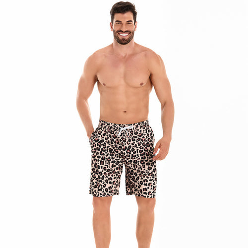 Herren Badeshorts im modernen Leopardenmuster mit verstellbarem Bund Drune