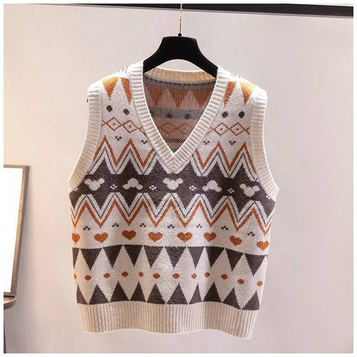 Damen Strickweste mit V-Ausschnitt und geometrischem Muster Drune
