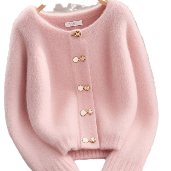 Damen kuschelige Strickjacke mit goldenen Knopfdetails Drune