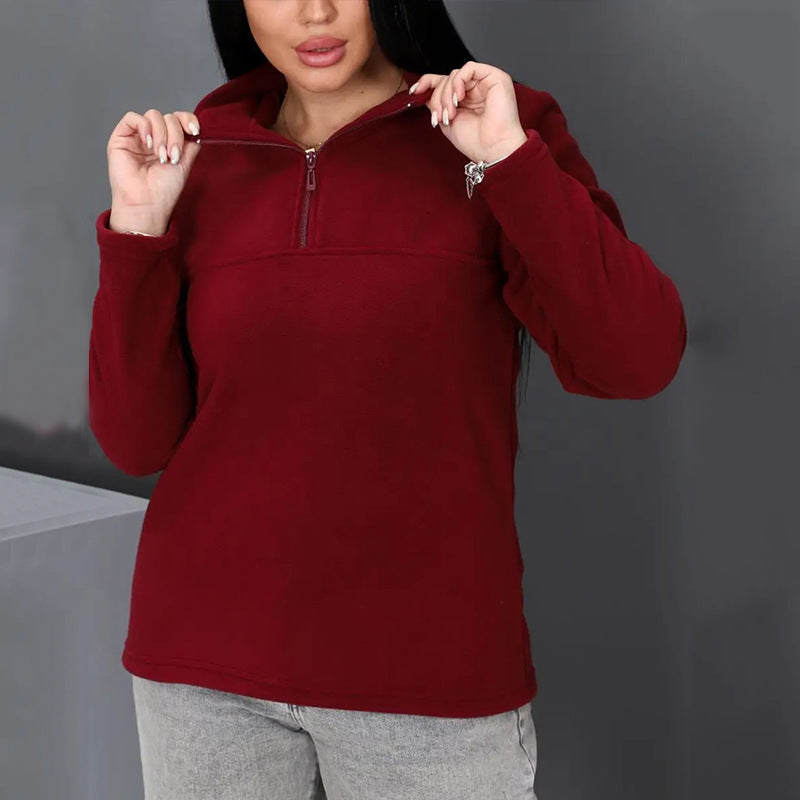 Damen Fleece-Pullover mit Stehkragen und halbem Reißverschluss Drune