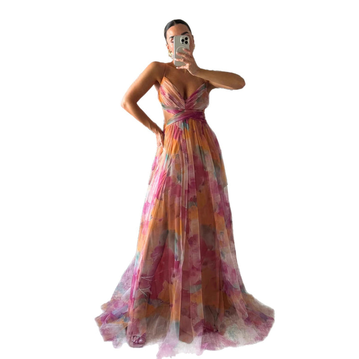 Damen Luftiges Maxikleid mit farbenfrohem Blumenmuster und seitlichem Cut-Out Drune