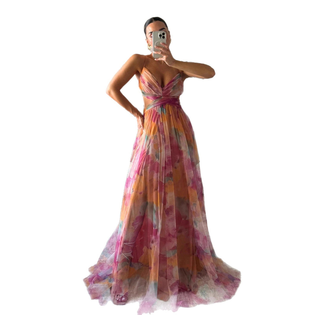 Damen Maxikleid mit floralem Chiffon-Design und eleganter Taillierung Drune