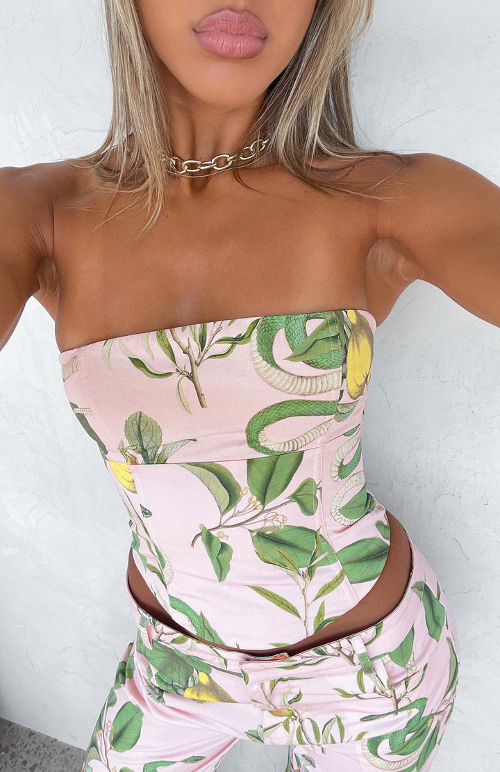 Damen Bustier-Top mit floralem Design und figurbetontem Schnitt Drune