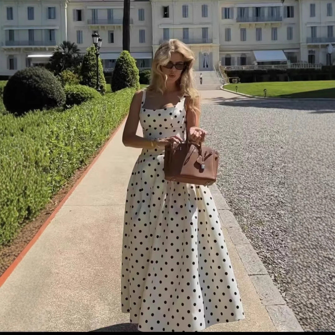 Damen Polka-Dot Cocktailkleid mit raffiniertem Rock Drune