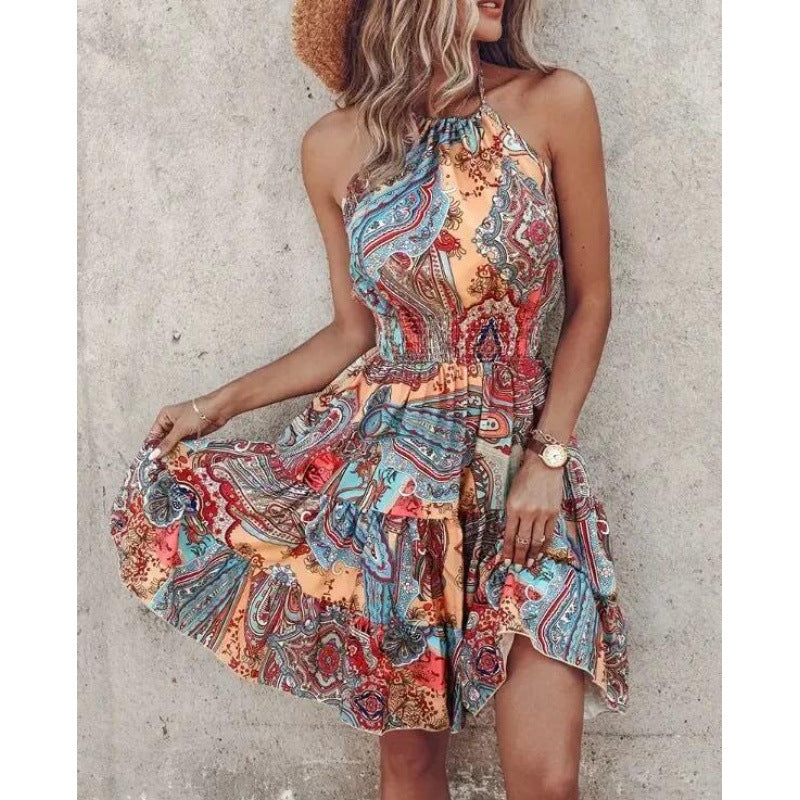 Damen Halter Neck Rüschenschichtkleid Drune