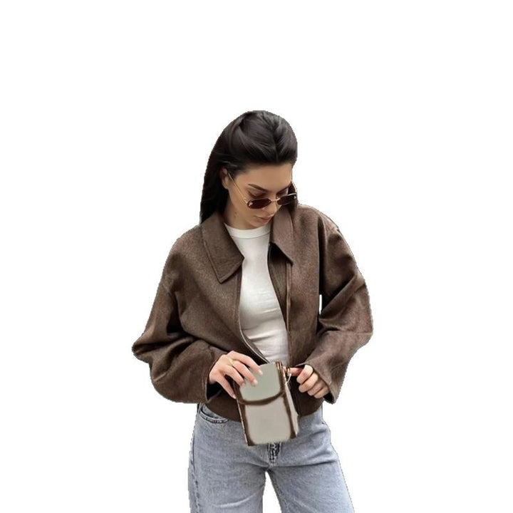 Damen Modische Kurzjacke mit voluminösen Ärmeln und lässigem Schnitt Drune