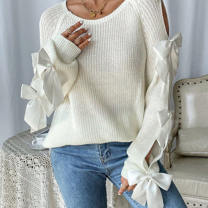 Damen Strickpullover mit dekorativen Schleifendetails und offener Armgestaltung Drune