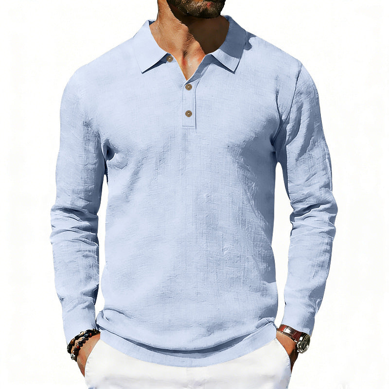 Herren nan Langarm-Poloshirt aus Leinen mit Henley-Knopfleiste und Kentkragen Drune