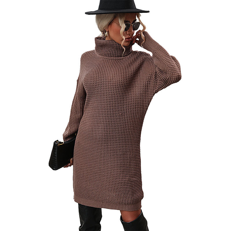 Damen Strickkleid mit hohem Kragen und modischem Waffelmuster Drune
