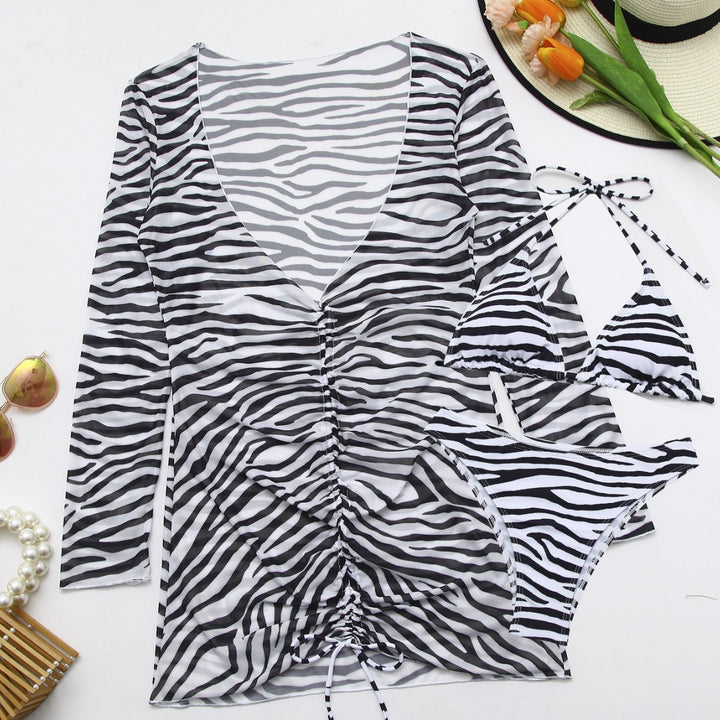 Damen Badeanzug mit integriertem Knoten und modischem Zebra-Muster Drune