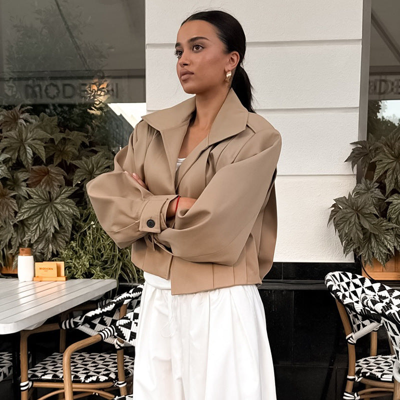 Damen cropped Jacke mit überschnittenen Schultern Drune