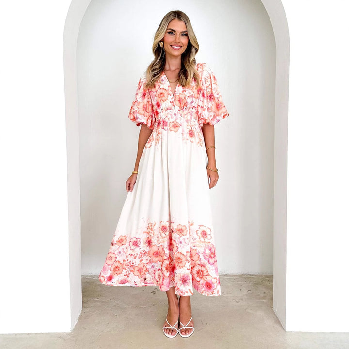 DamenMaxikleid mit voluminösen Puffärmeln und fließendem Schnitt Drune