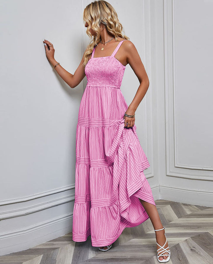 Damen Maxikleid mit raffiniertem Pliszeedesign und elastischem Oberteil Drune