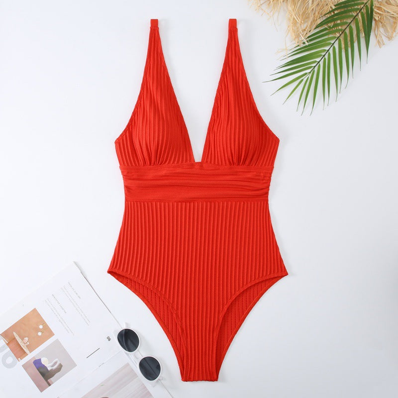 Damen Einteiler Badeanzug mit raffiniertem Rippendesign Drune